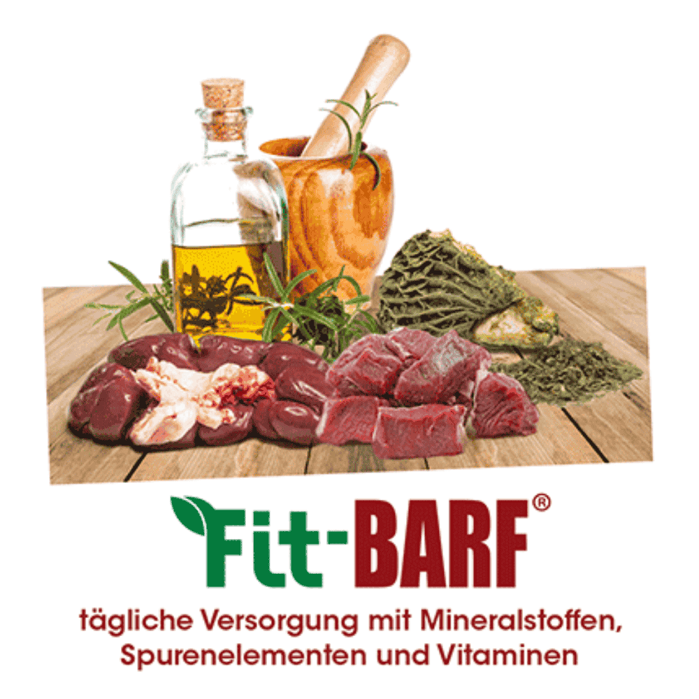 Fit-BARF Eierschalenpulver für Hunde und Katzen - Zutaten auf dem Tisch