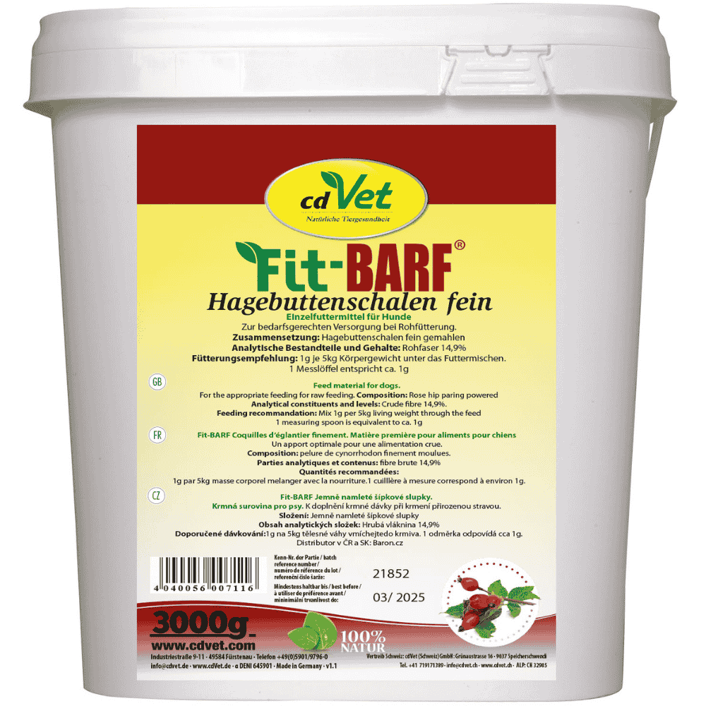 Fit-BARF Hagebuttenschalen fein für Hunde im 3 kg Eimer