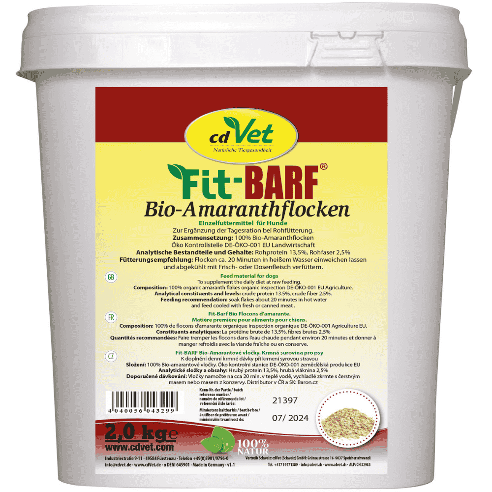 Fit-BARF Bio-Amaranthflocken für Hunde im 2 kg Eimer