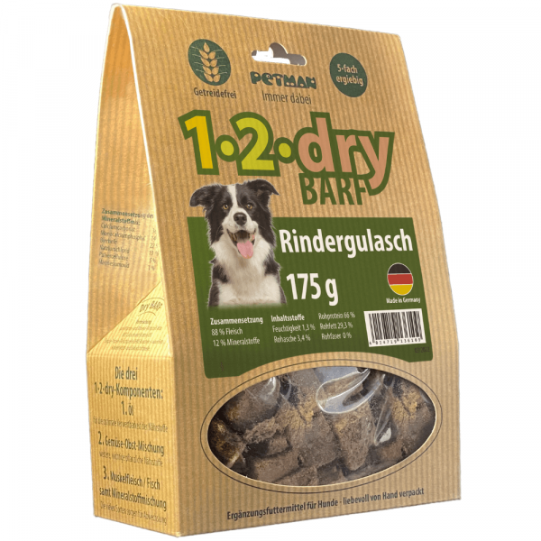 Petman 1-2-dry BARF Rindergulasch Hundefutter 175 g