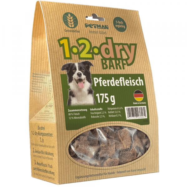 Petman 1-2-dry BARF Pferdefleisch Hundefutter 175 g