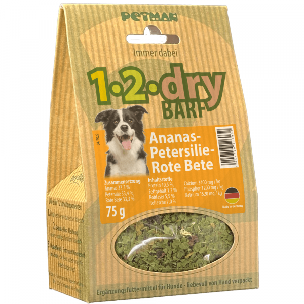 1-2-dry BARF Ananas-Petersilie-Rote Bete Hundefutter 75 g