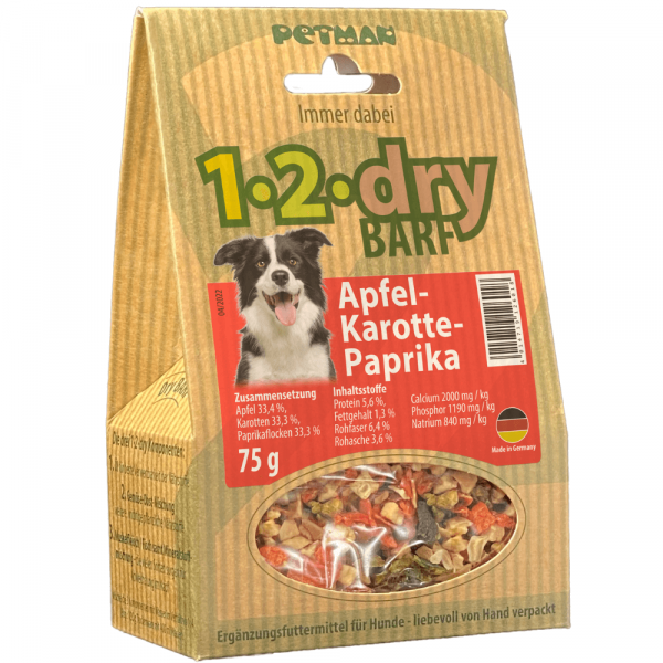 Petman 1-2-dry BARF Apfel-Karotte-Paprika Hundefutter 75 g