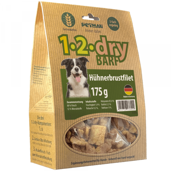 Petman 1-2-dry BARF Hühnerbrustfilet Hundefutter 175 g