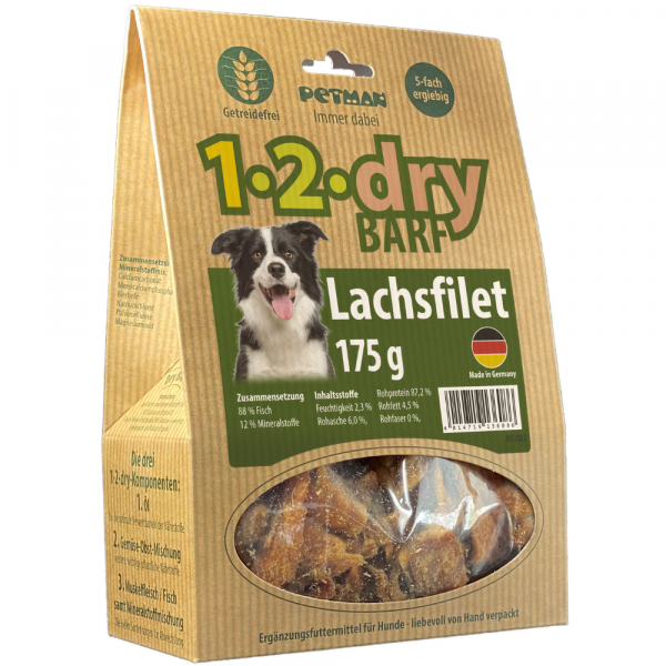 Petman 1-2-dry BARF Lachsfilet Hundefutter 175 g